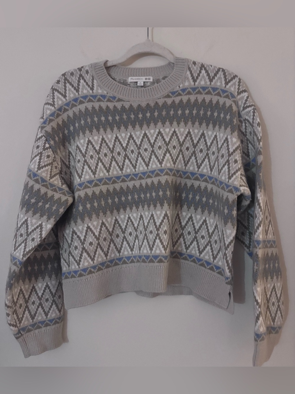 JW Anderson x Uniqlo Fair Isle Sweater Gray Blue Wool Blend M